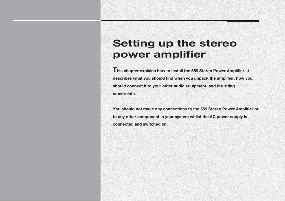 Setting up the stereo power amplifier, Setting up the stereo power amplifier 7 | Meridian Audio Meridian two channel power amplifer 559 User Manual | Page 12 / 27