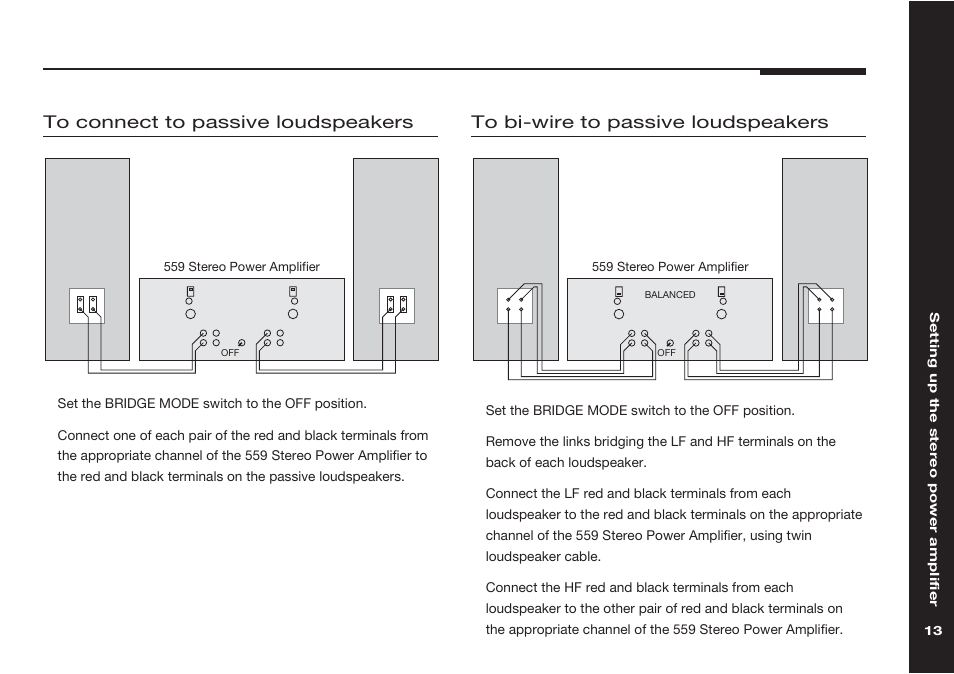 Connecting speakers, Passive loudspeakers | Meridian Audio Meridian two channel power amplifer 559 User Manual | Page 18 / 27