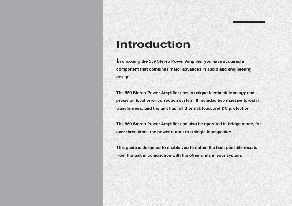 Introduction, Introduction 1 | Meridian Audio Meridian two channel power amplifer 559 User Manual | Page 6 / 27