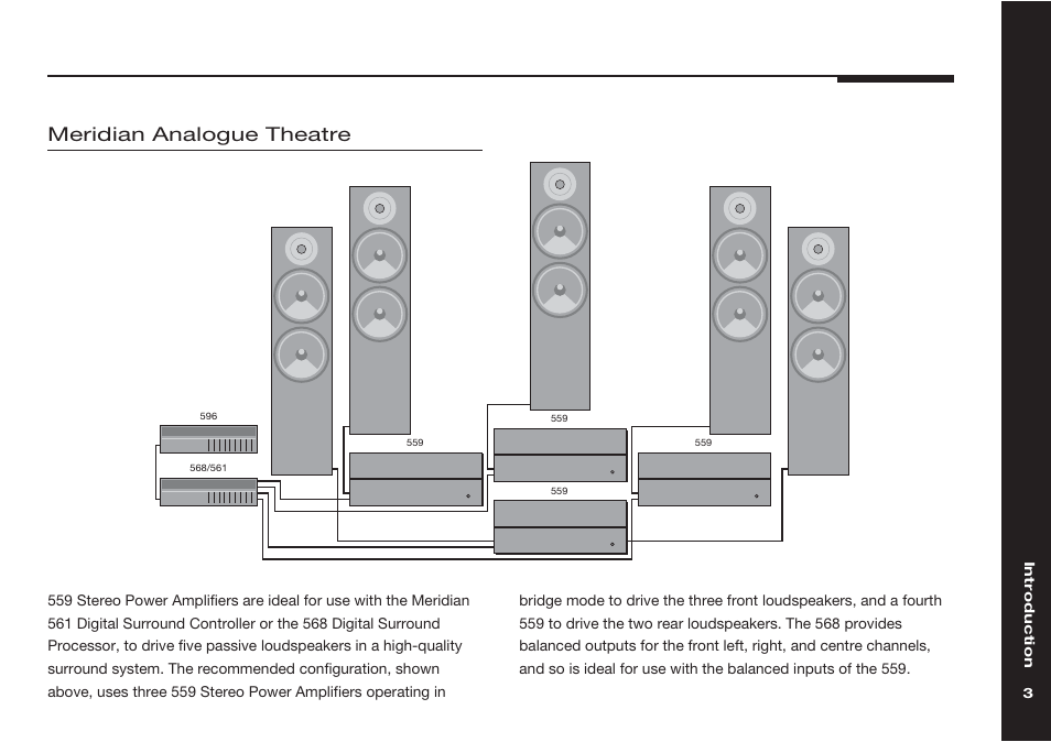 Sample configurations, Meridian analogue theatre | Meridian Audio Meridian two channel power amplifer 559 User Manual | Page 8 / 27