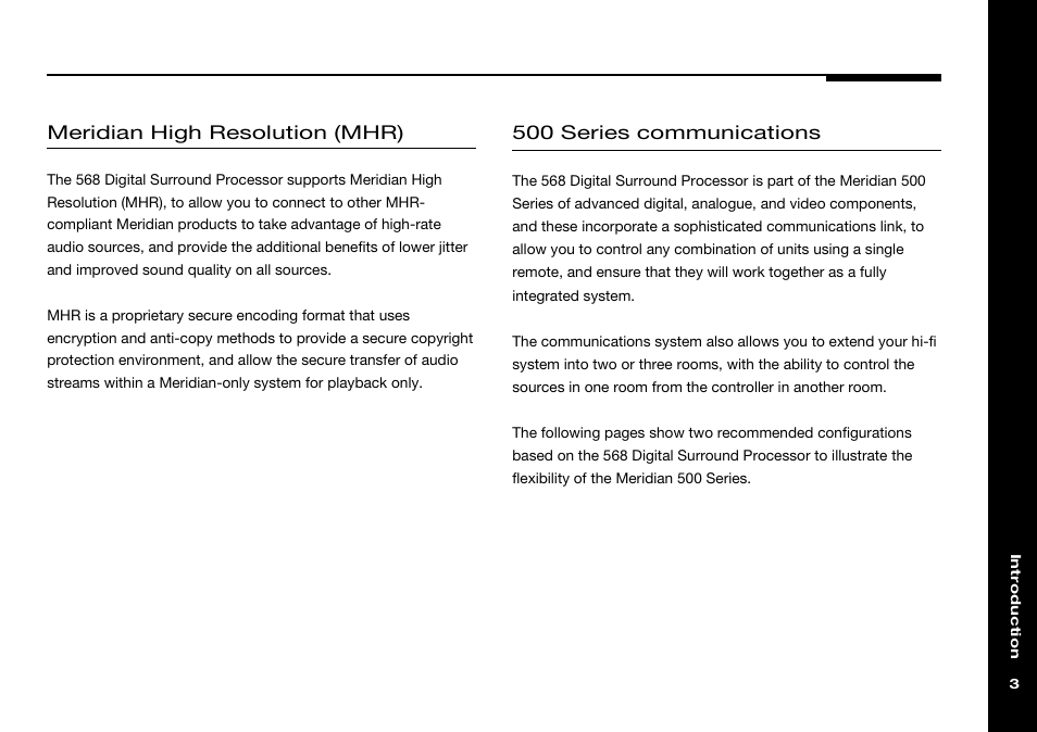 Communications, Meridian high resolution (mhr), 500 series communications | Meridian Audio 568 User Manual | Page 10 / 131