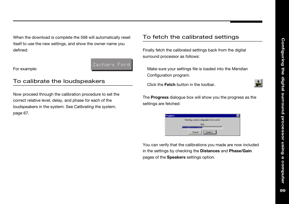 Fetching calibrated settings | Meridian Audio 568 User Manual | Page 106 / 131