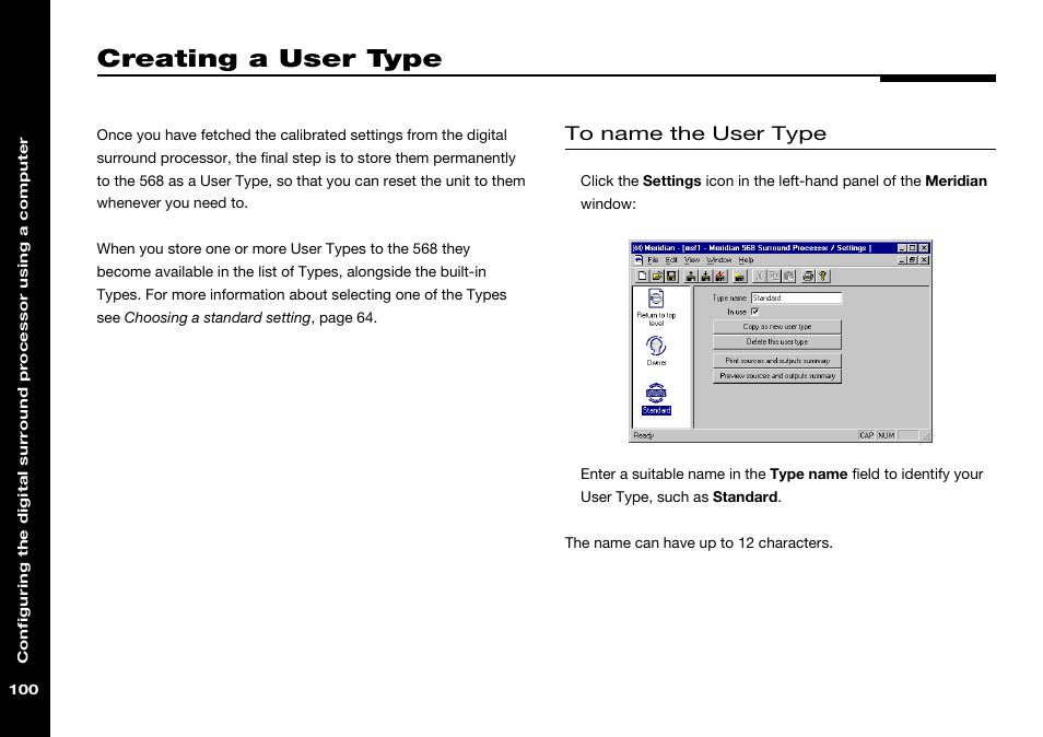 Creating a user type, Creating, Naming | Meridian Audio 568 User Manual | Page 107 / 131