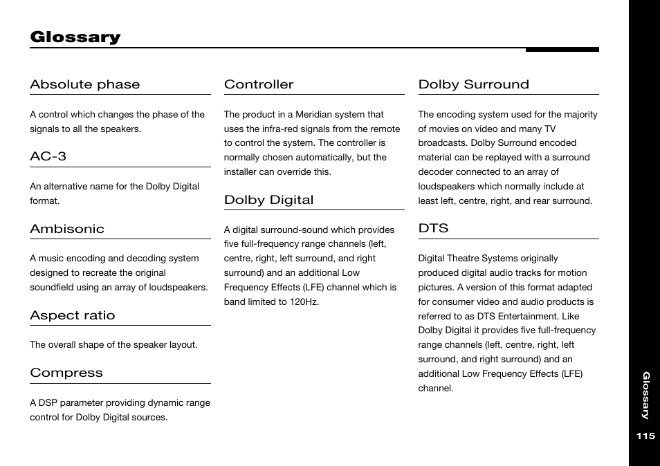 Glossary | Meridian Audio 568 User Manual | Page 122 / 131