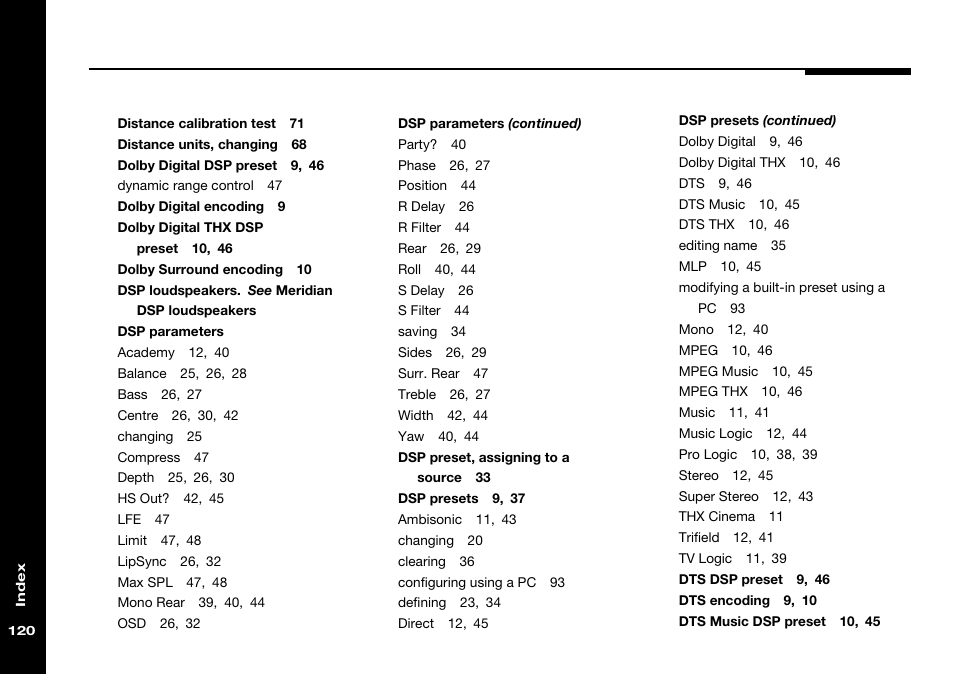 Dsp loudspeakers. see meridian dsp loudspeakers, Dsp parameters | Meridian Audio 568 User Manual | Page 127 / 131