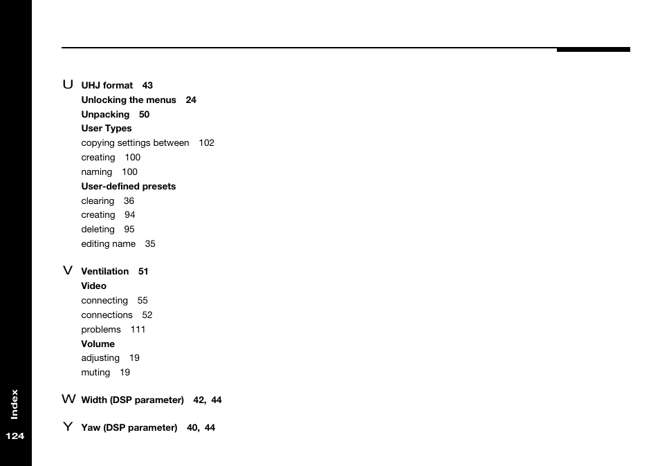 User types, User-defined presets, Video | Volume | Meridian Audio 568 User Manual | Page 131 / 131