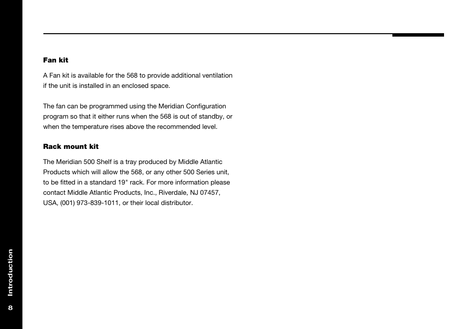 Fan kit, Rack mount kit | Meridian Audio 568 User Manual | Page 15 / 131