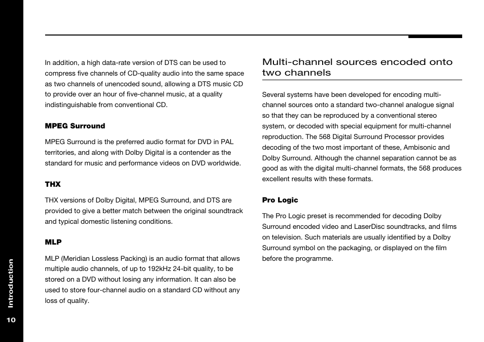 Mpeg, Two-channel (pcm), Dolby digital thx dsp preset | Dolby surround encoding, Dolby digital thx, Dts music, Dts thx, Mpeg music, Mpeg thx, Pro logic | Meridian Audio 568 User Manual | Page 17 / 131