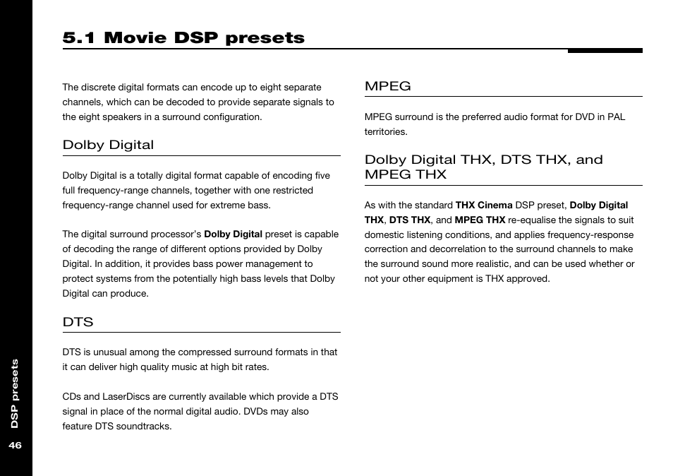 1 movie dsp presets | Meridian Audio 568 User Manual | Page 53 / 131