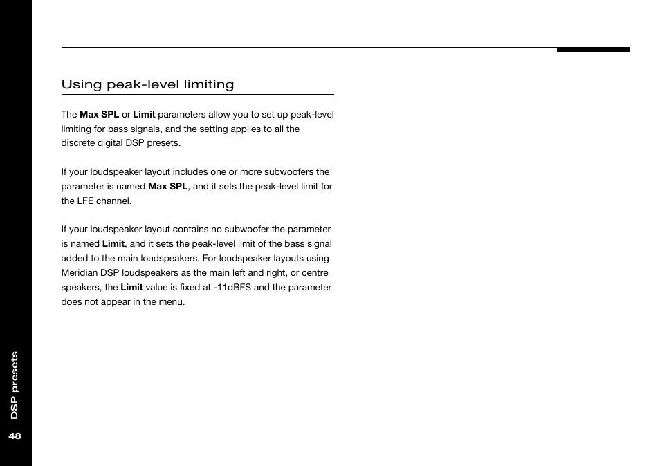 Peak-level limiting, Using peak-level limiting | Meridian Audio 568 User Manual | Page 55 / 131