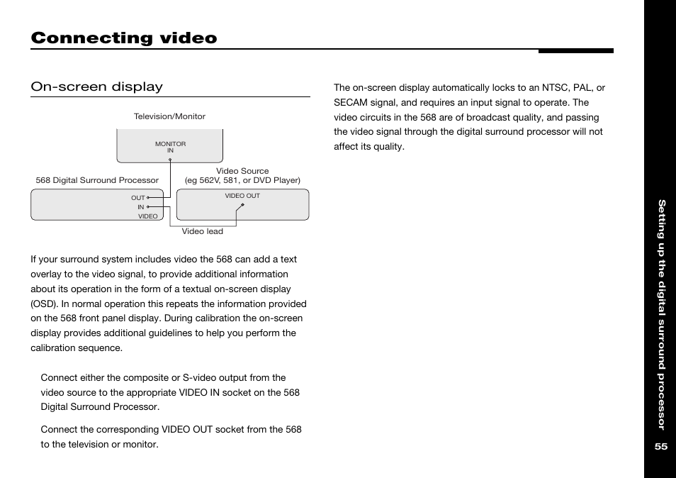 Connecting video, Connecting, On-screen display | Meridian Audio 568 User Manual | Page 62 / 131