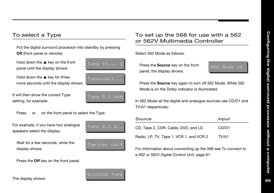 Setting up with, Choosing | Meridian Audio 568 User Manual | Page 72 / 131