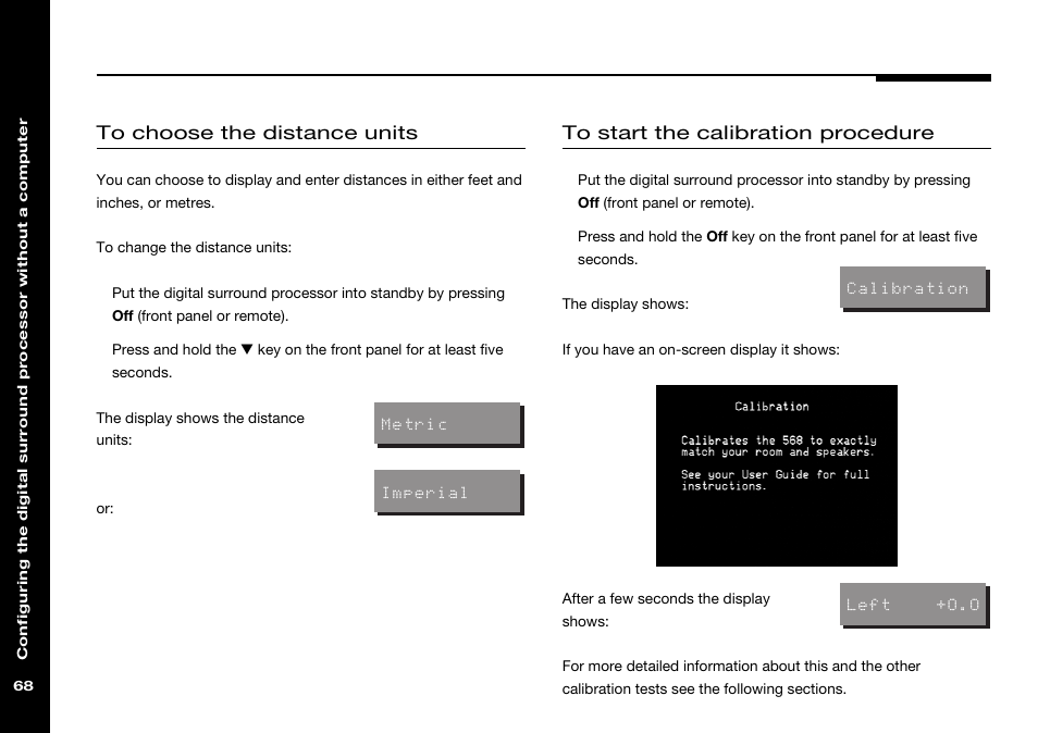 Starting, Distance units, changing | Meridian Audio 568 User Manual | Page 75 / 131