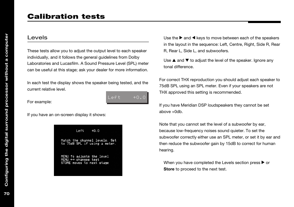 Calibration tests, Levels, Levels calibration test | Meridian Audio 568 User Manual | Page 77 / 131