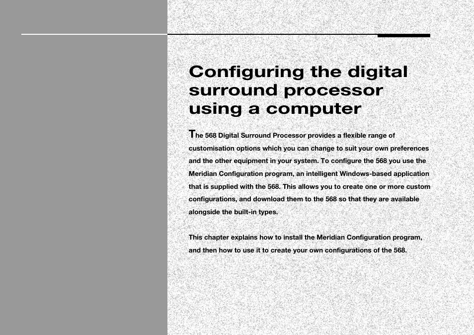 Computer, configuring using, Using a computer, Pc, using to configure the 568 | Meridian Audio 568 User Manual | Page 84 / 131