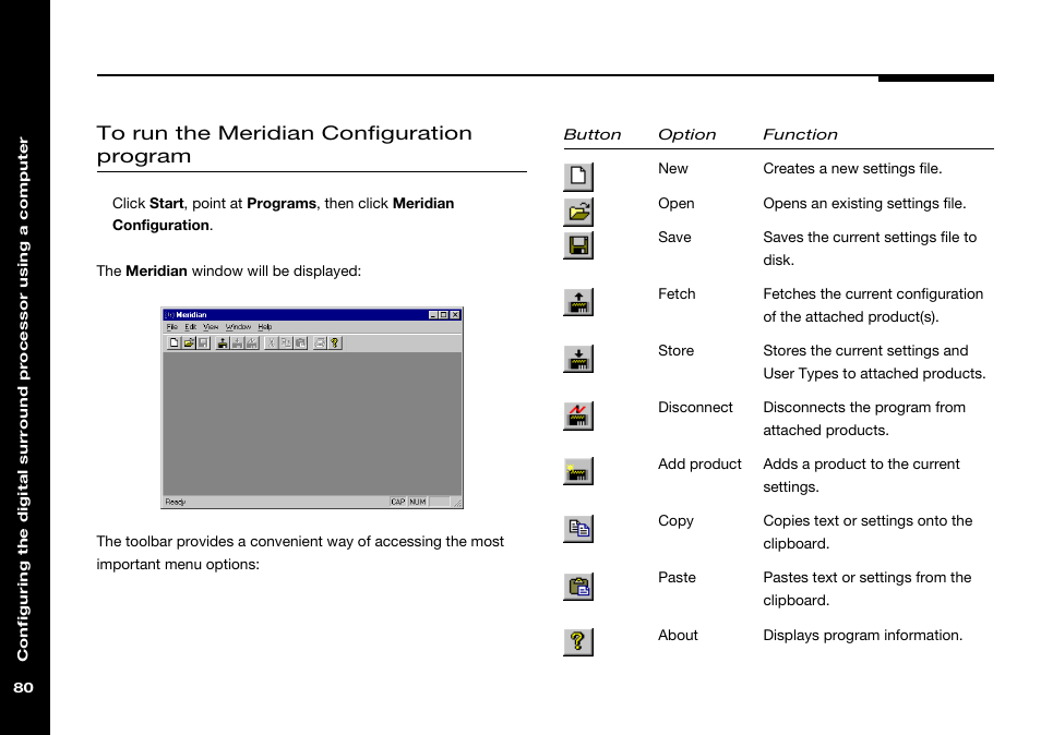 Running, Toolbar buttons | Meridian Audio 568 User Manual | Page 87 / 131