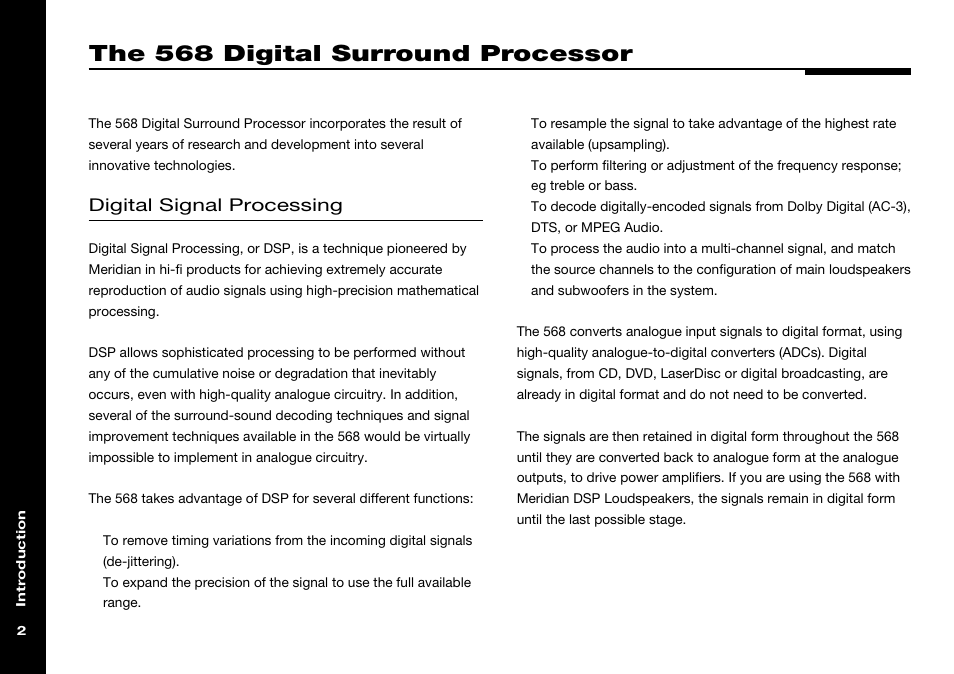 The 568 digital surround processor, Meridian 500 series, Digital signal processing | Meridian Audio 568 User Manual | Page 9 / 131