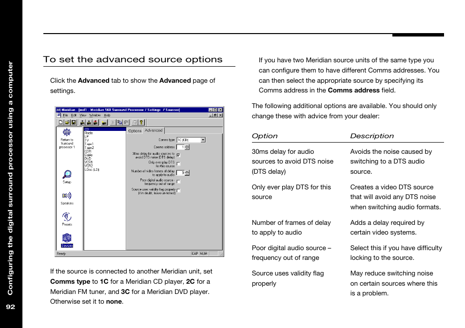 Setting advanced options using a pc | Meridian Audio 568 User Manual | Page 99 / 131