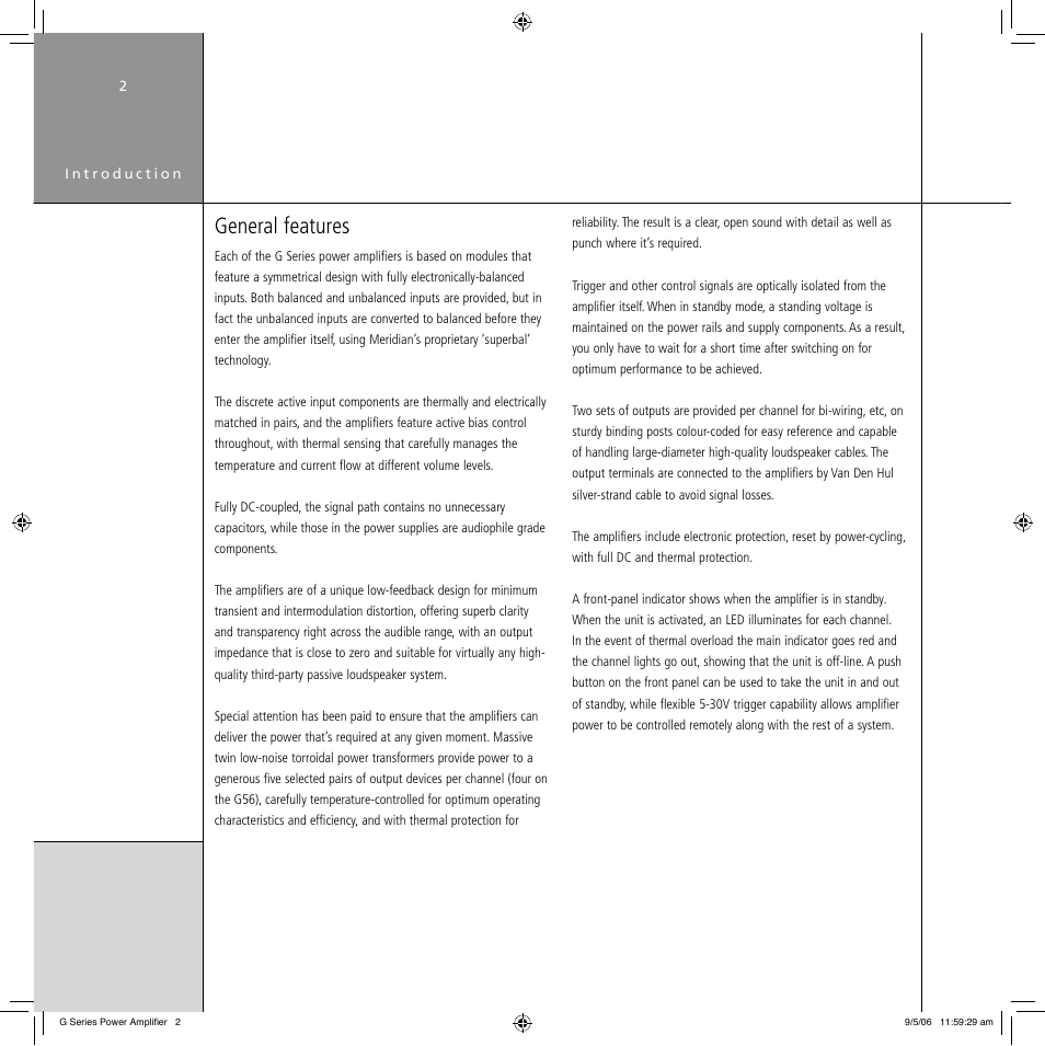 General features | Meridian Audio G Series User Manual | Page 6 / 32