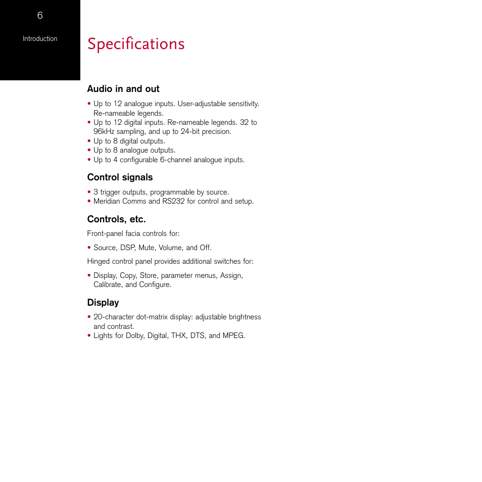 Specifications | Meridian Audio 861 User Manual | Page 10 / 62