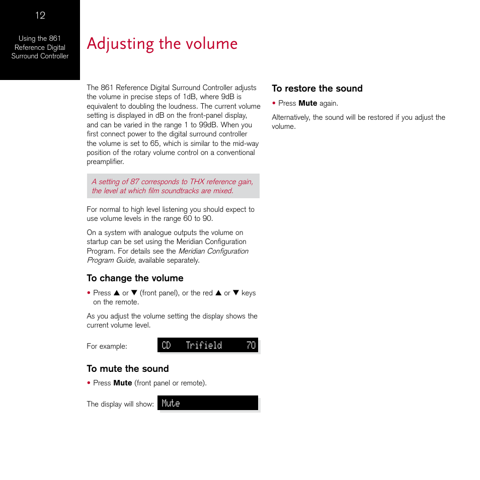 Adjusting the volume | Meridian Audio 861 User Manual | Page 16 / 62