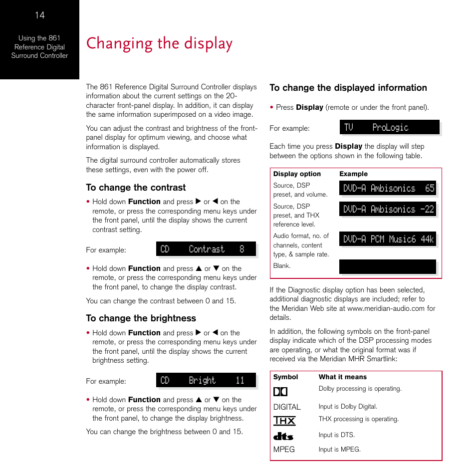 Changing the display | Meridian Audio 861 User Manual | Page 18 / 62
