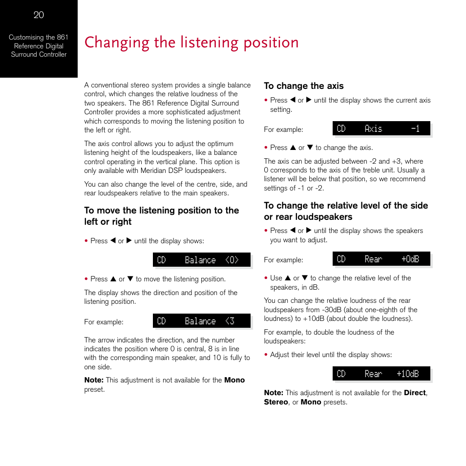 Changing the listening position | Meridian Audio 861 User Manual | Page 24 / 62