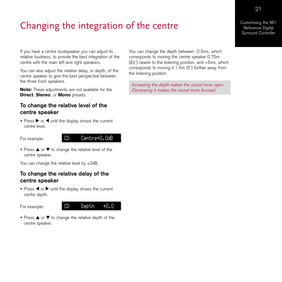 Changing the integration of the centre | Meridian Audio 861 User Manual | Page 25 / 62