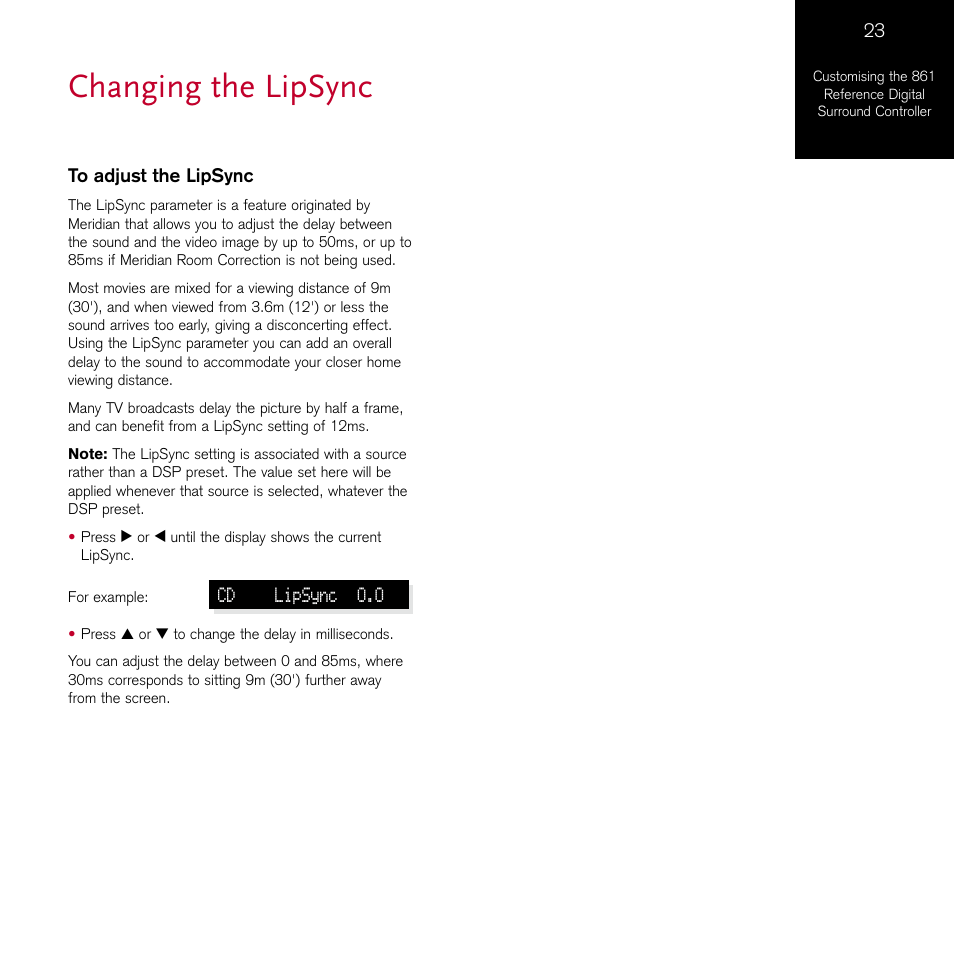 Changing the lipsync | Meridian Audio 861 User Manual | Page 27 / 62