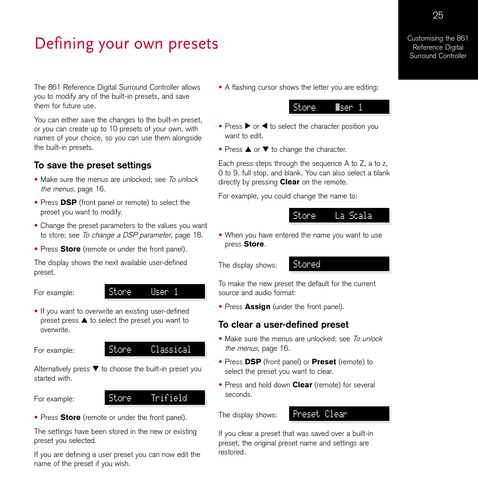 Defining your own presets | Meridian Audio 861 User Manual | Page 29 / 62