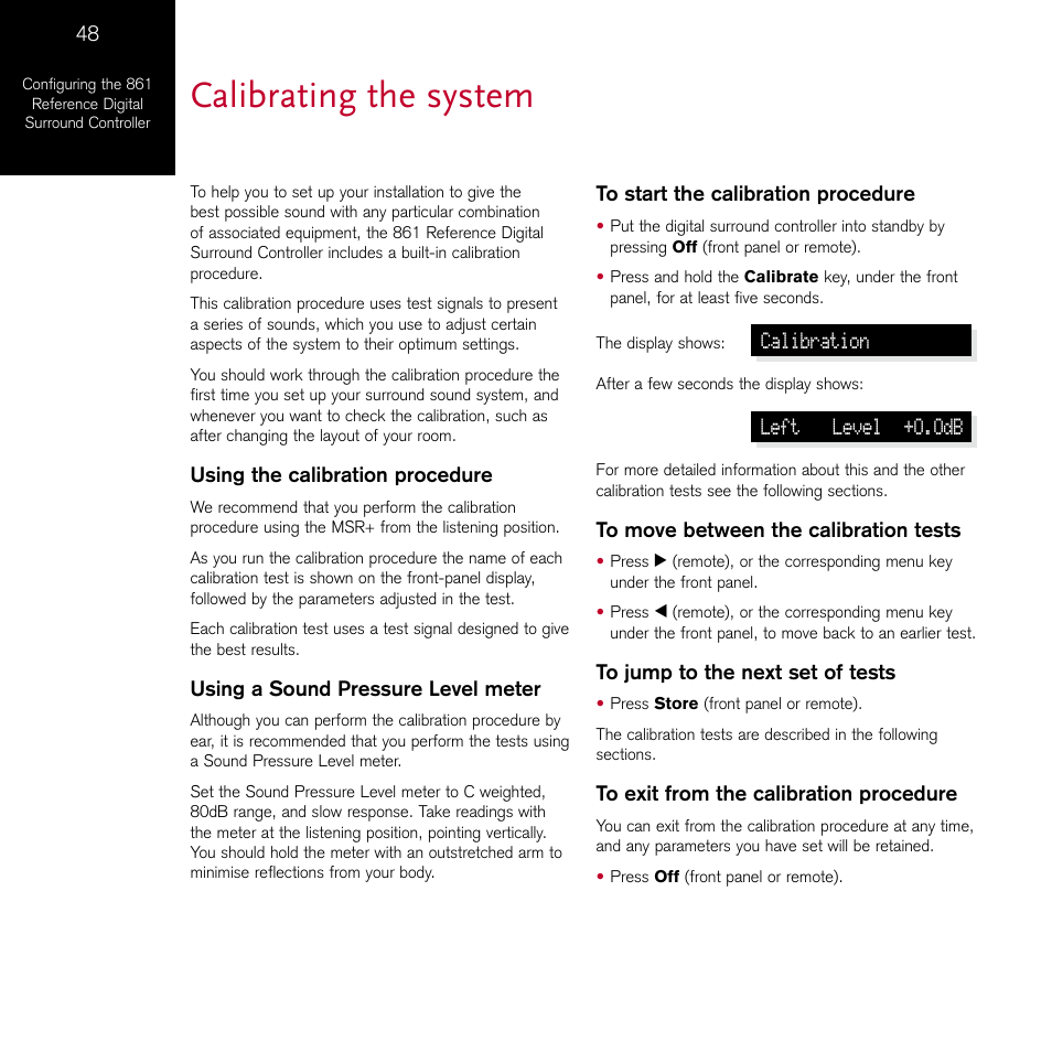 Calibrating the system | Meridian Audio 861 User Manual | Page 52 / 62