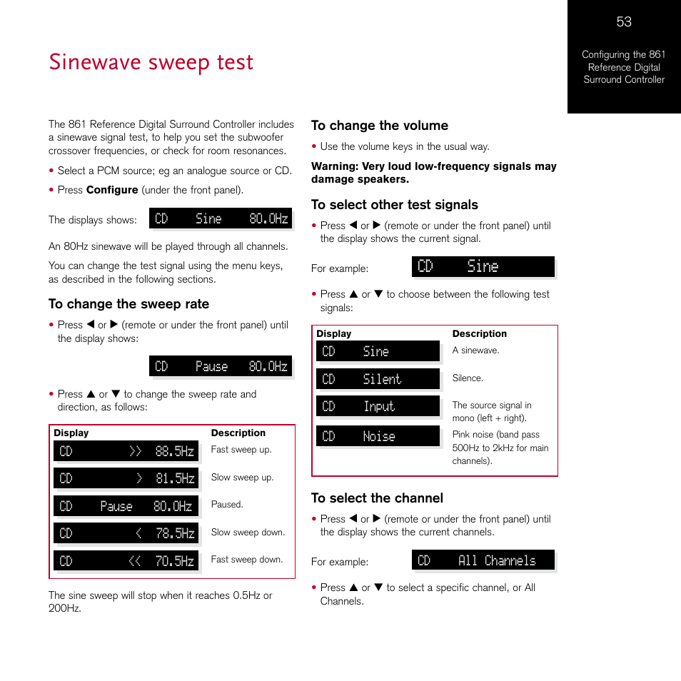 Sinewave sweep test, Cd sine | Meridian Audio 861 User Manual | Page 57 / 62