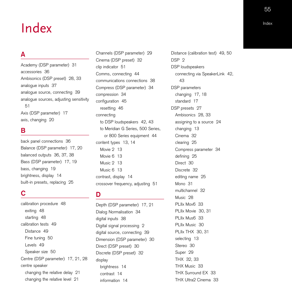Index | Meridian Audio 861 User Manual | Page 59 / 62