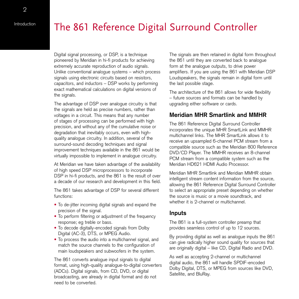 The 861 reference digital surround controller | Meridian Audio 861 User Manual | Page 6 / 62