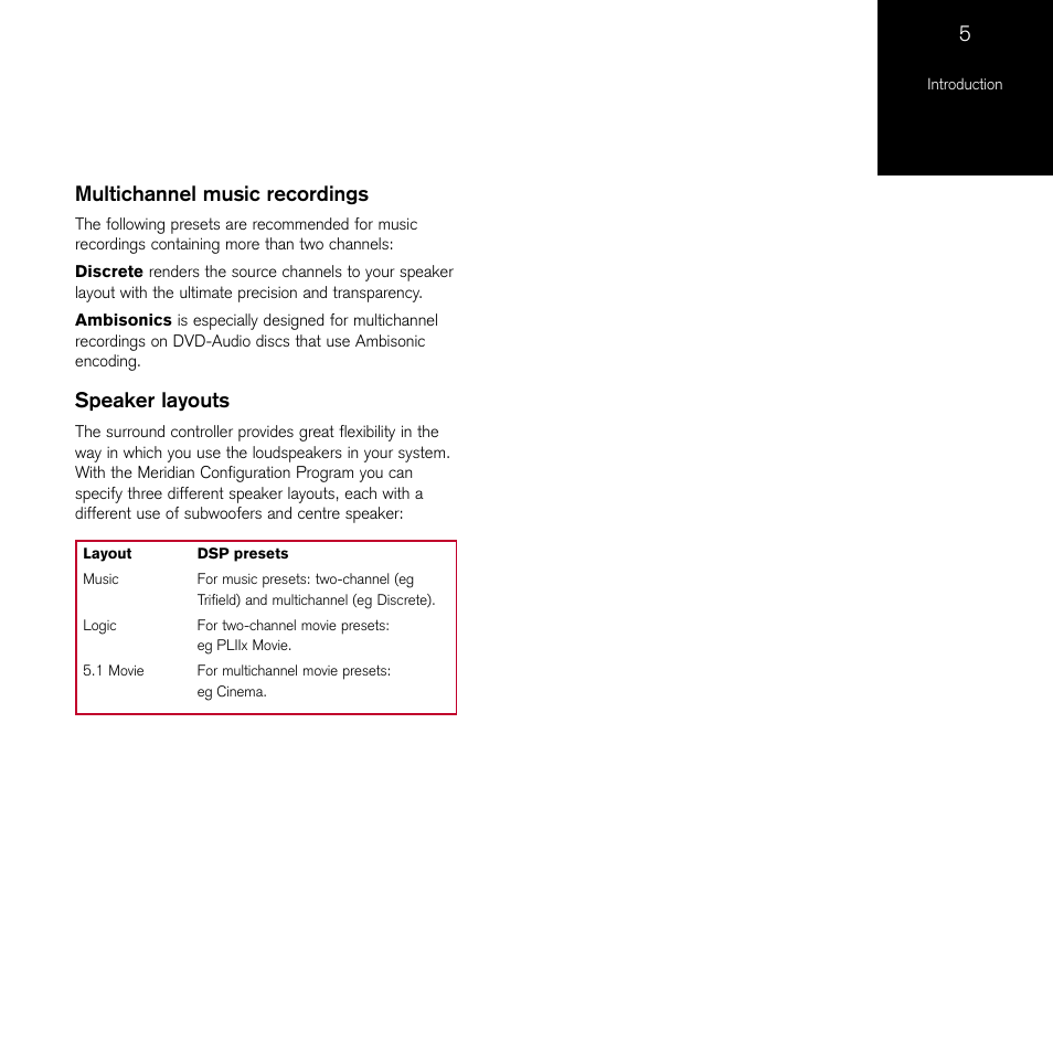 Multichannel music recordings, Speaker layouts | Meridian Audio 861 User Manual | Page 9 / 62