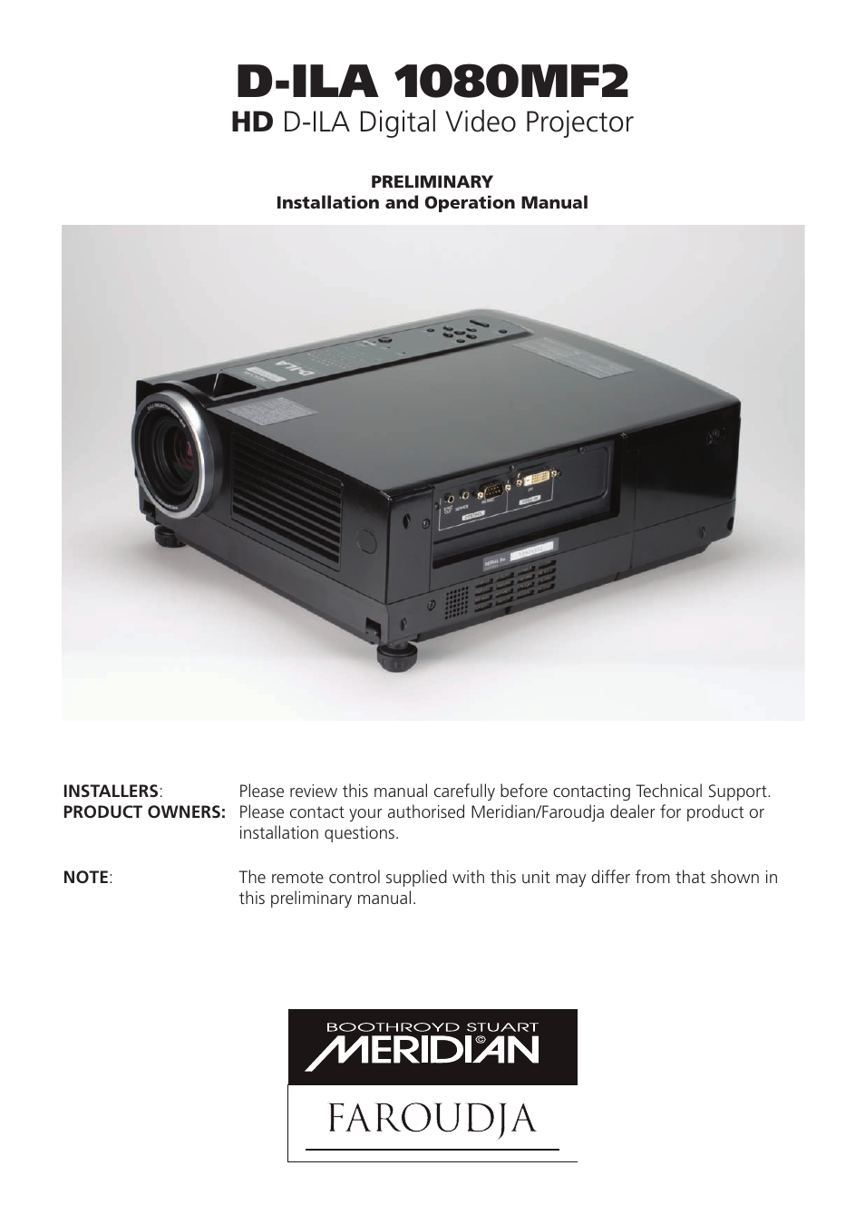 Meridian Audio D-ILA 1080MF2 User Manual | 40 pages