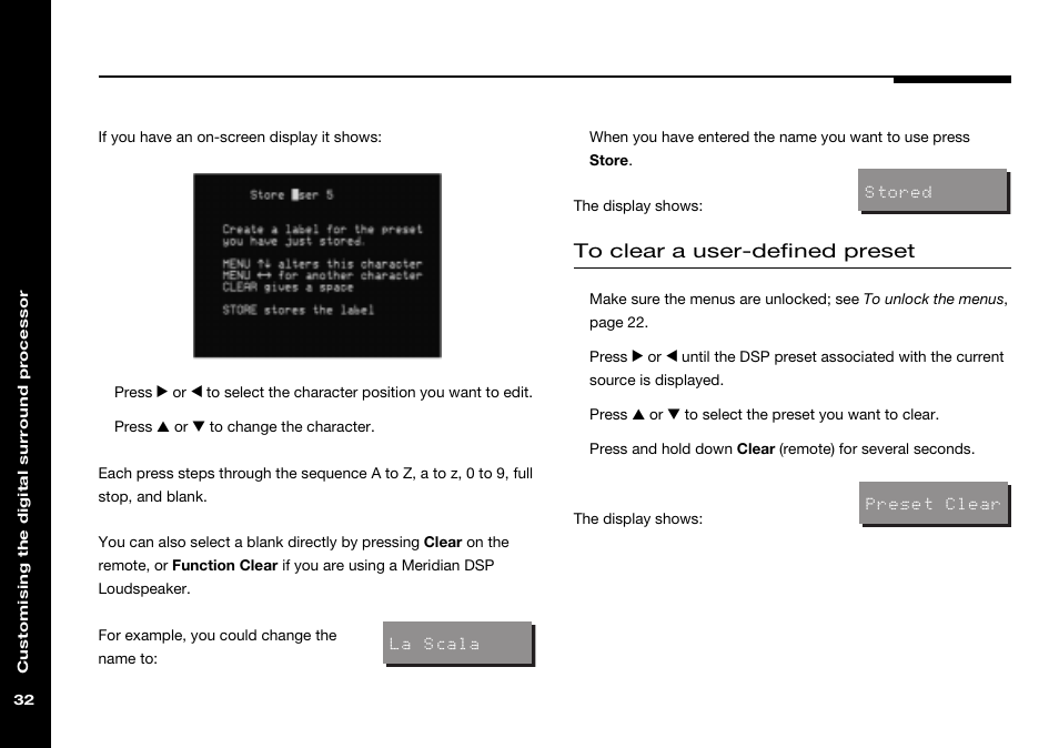 Clearing a dsp preset, Clearing | Meridian Audio 565 User Manual | Page 36 / 58