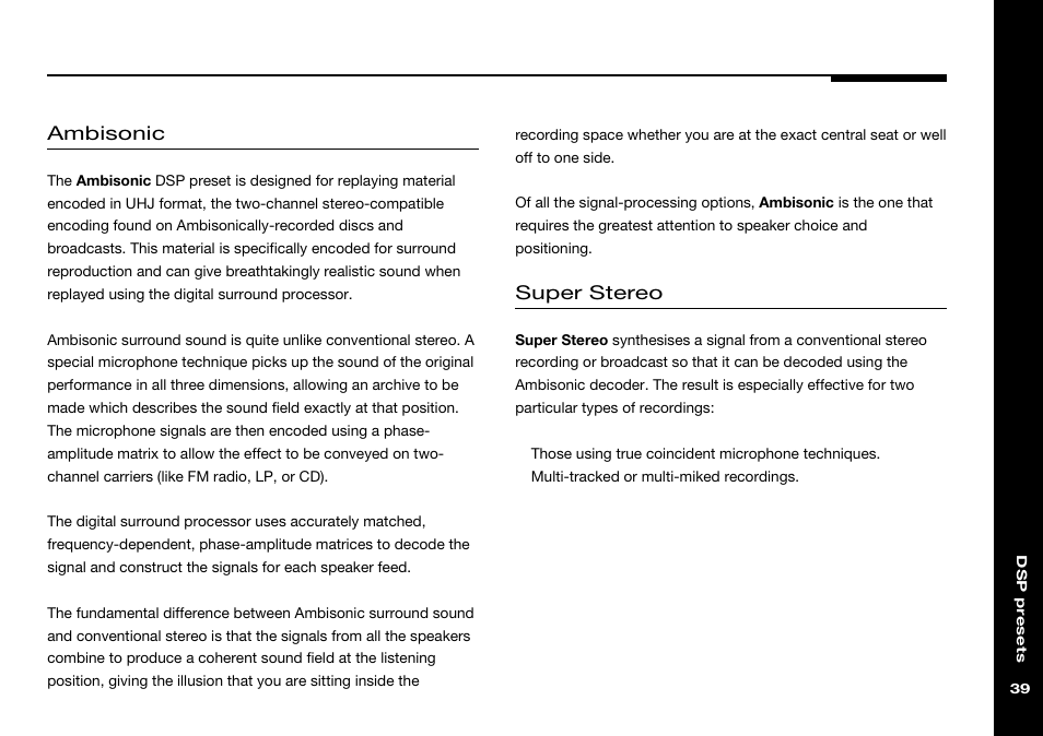 Uhj format, Ambisonic, Super stereo | Meridian Audio 565 User Manual | Page 43 / 58