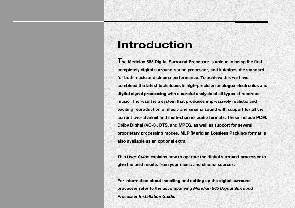 Introduction | Meridian Audio 565 User Manual | Page 5 / 58