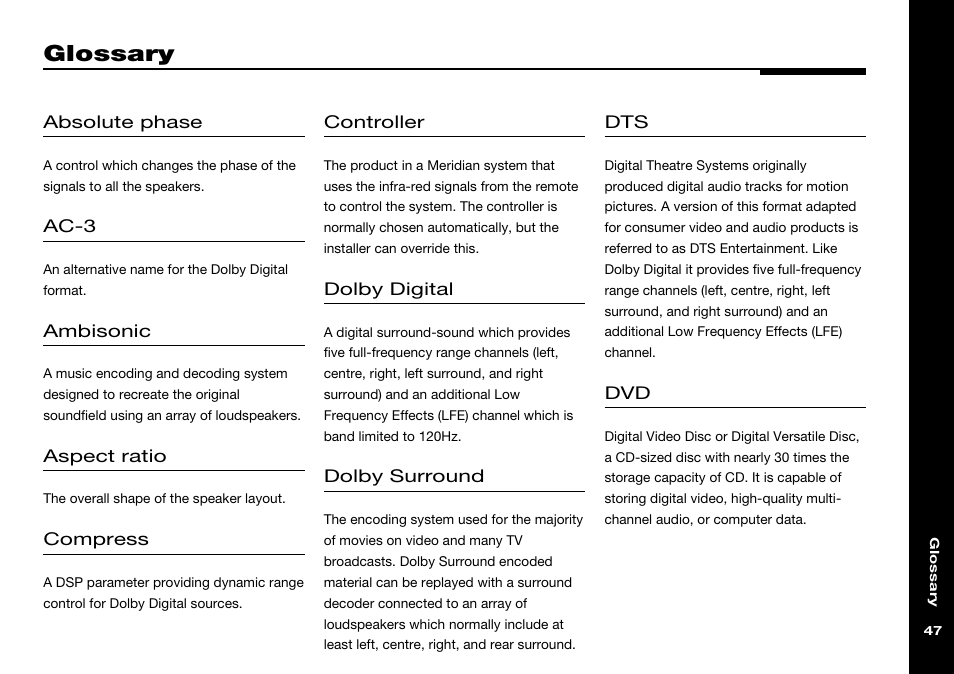 Glossary | Meridian Audio 565 User Manual | Page 51 / 58
