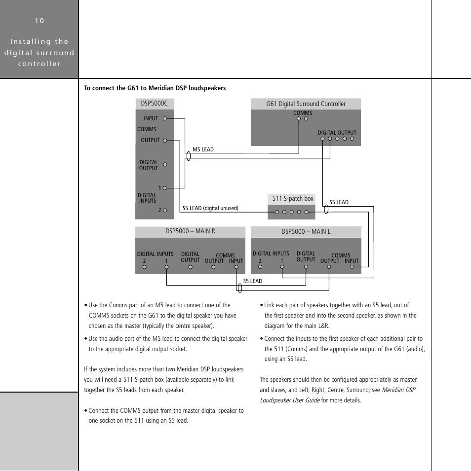 Merdian dsp loudspeakers, connecting to | Meridian Audio Digital Surround Controller G61 User Manual | Page 15 / 59