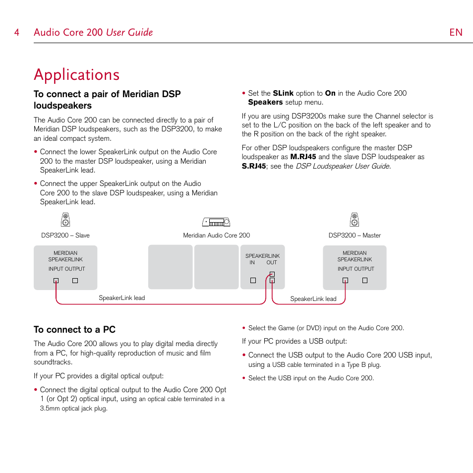 Applications, Audio core 200 user guide  en en | Meridian Audio AUDI CORE 200 User Manual | Page 4 / 6