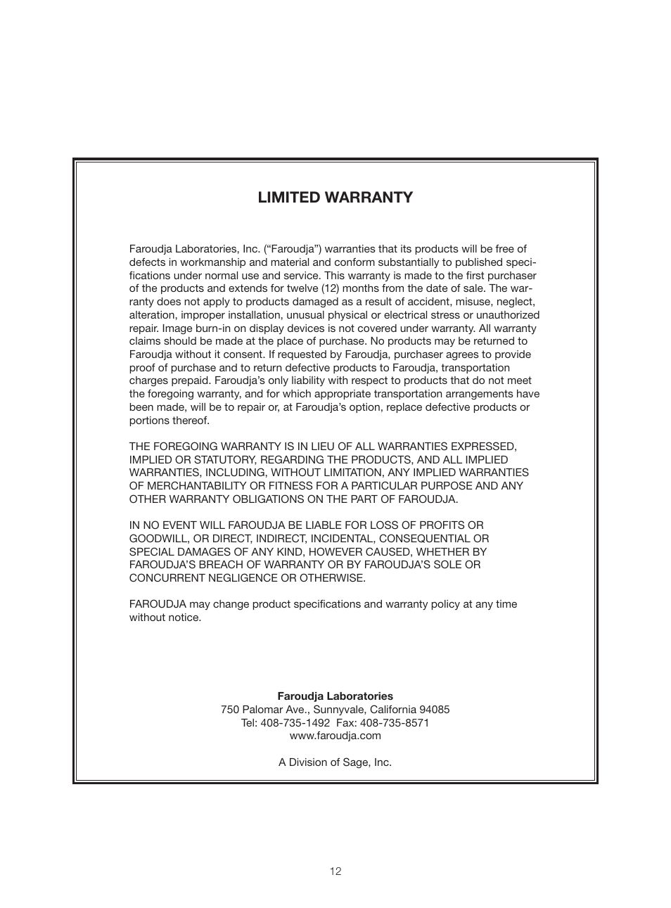 Limited warranty | Meridian Audio Native Rate Series User Manual | Page 14 / 16