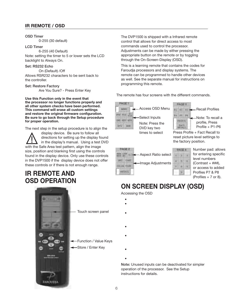Ir remote and osd operation, On screen display (osd) | Meridian Audio DVP1500 User Manual | Page 10 / 52
