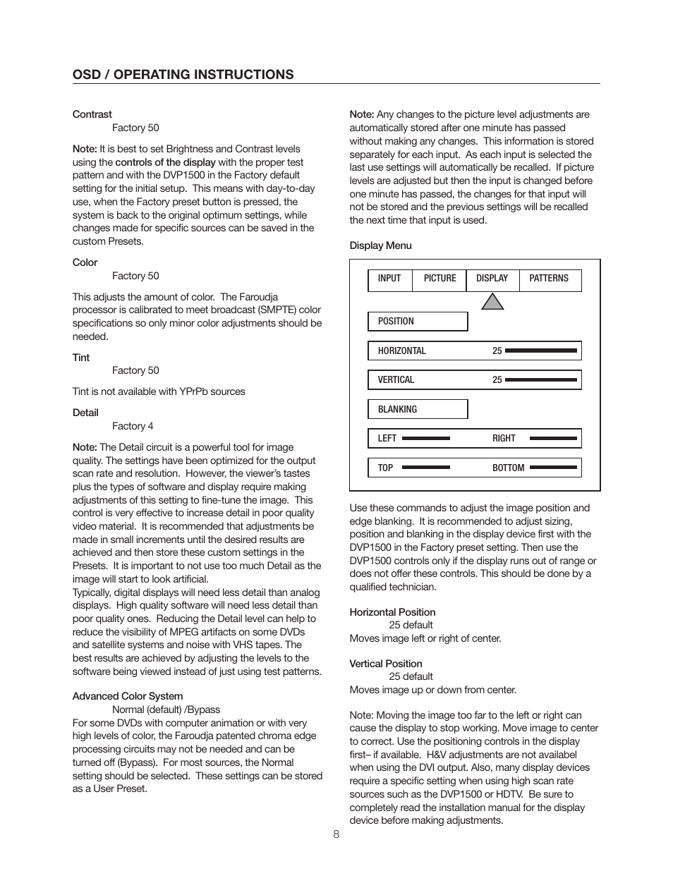 Osd / operating instructions | Meridian Audio DVP1500 User Manual | Page 12 / 52