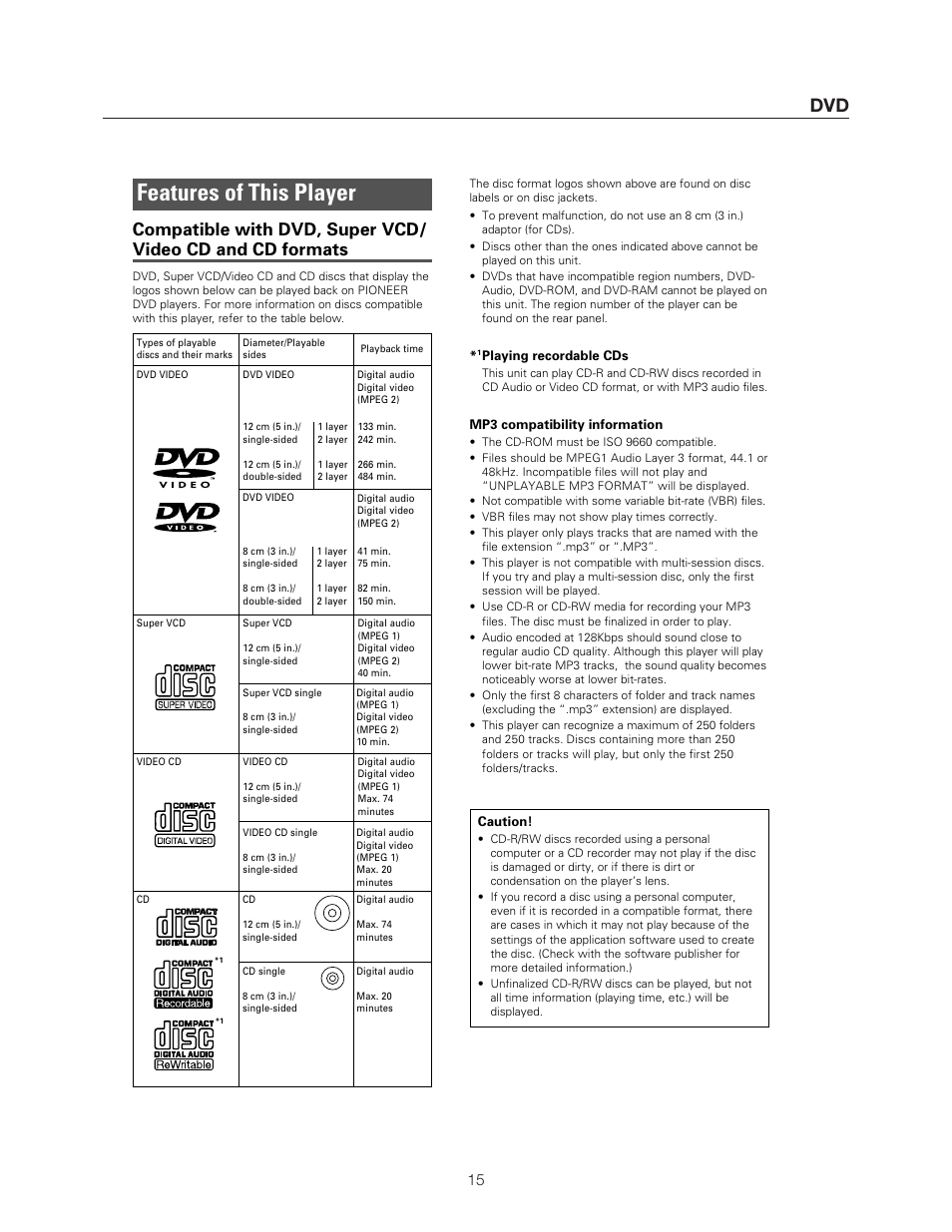 Features of this player | Meridian Audio DVP1500 User Manual | Page 19 / 52