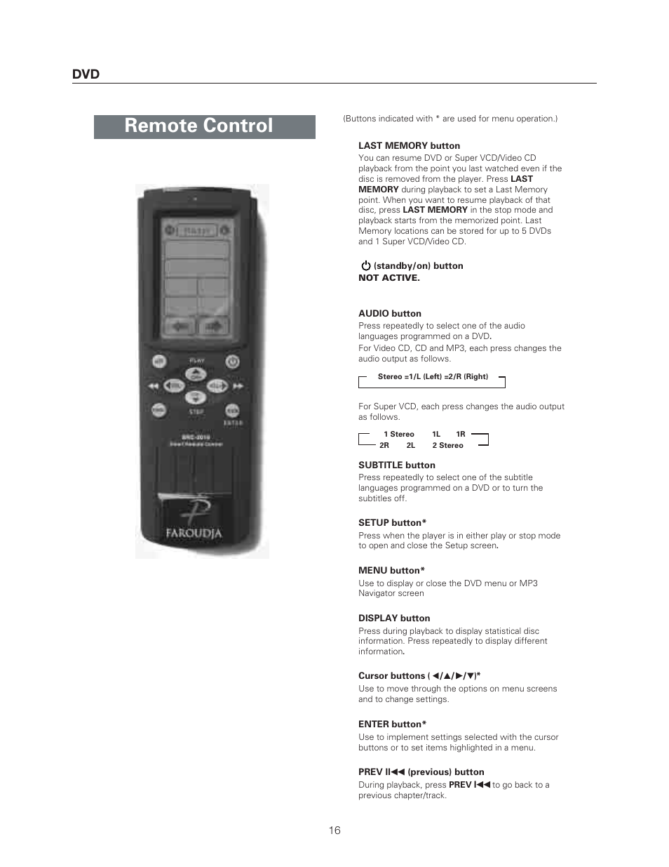 Remote control | Meridian Audio DVP1500 User Manual | Page 20 / 52