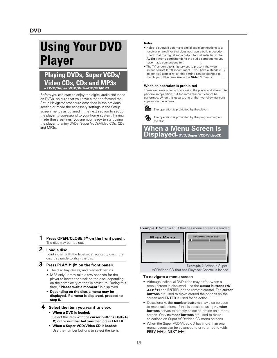When a menu screen is displayed | Meridian Audio DVP1500 User Manual | Page 22 / 52