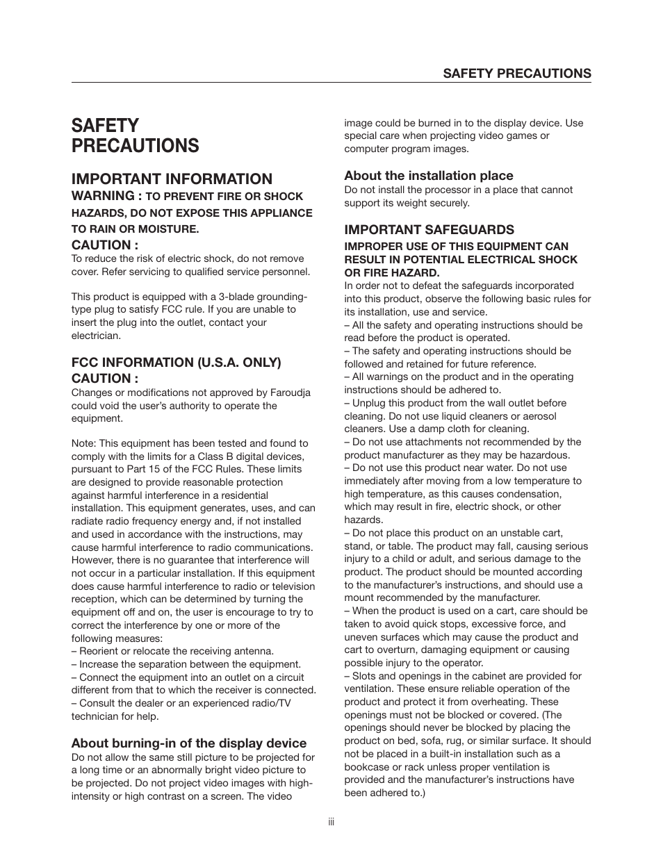 Safety precautions, Important information | Meridian Audio DVP1500 User Manual | Page 3 / 52