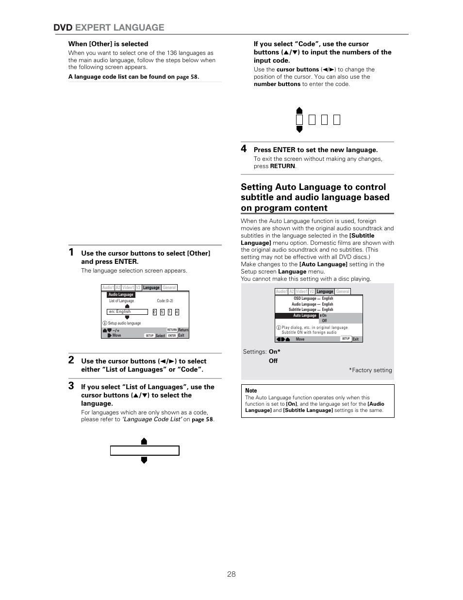 Dvd expert language, When [other] is selected, Press enter to set the new language | Meridian Audio DVP1500 User Manual | Page 32 / 52